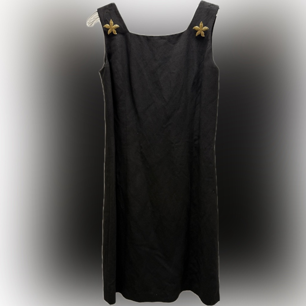 Vintage Rafaella Size 8 Black Linen Resort Wear Dress Classic Vacation Euro